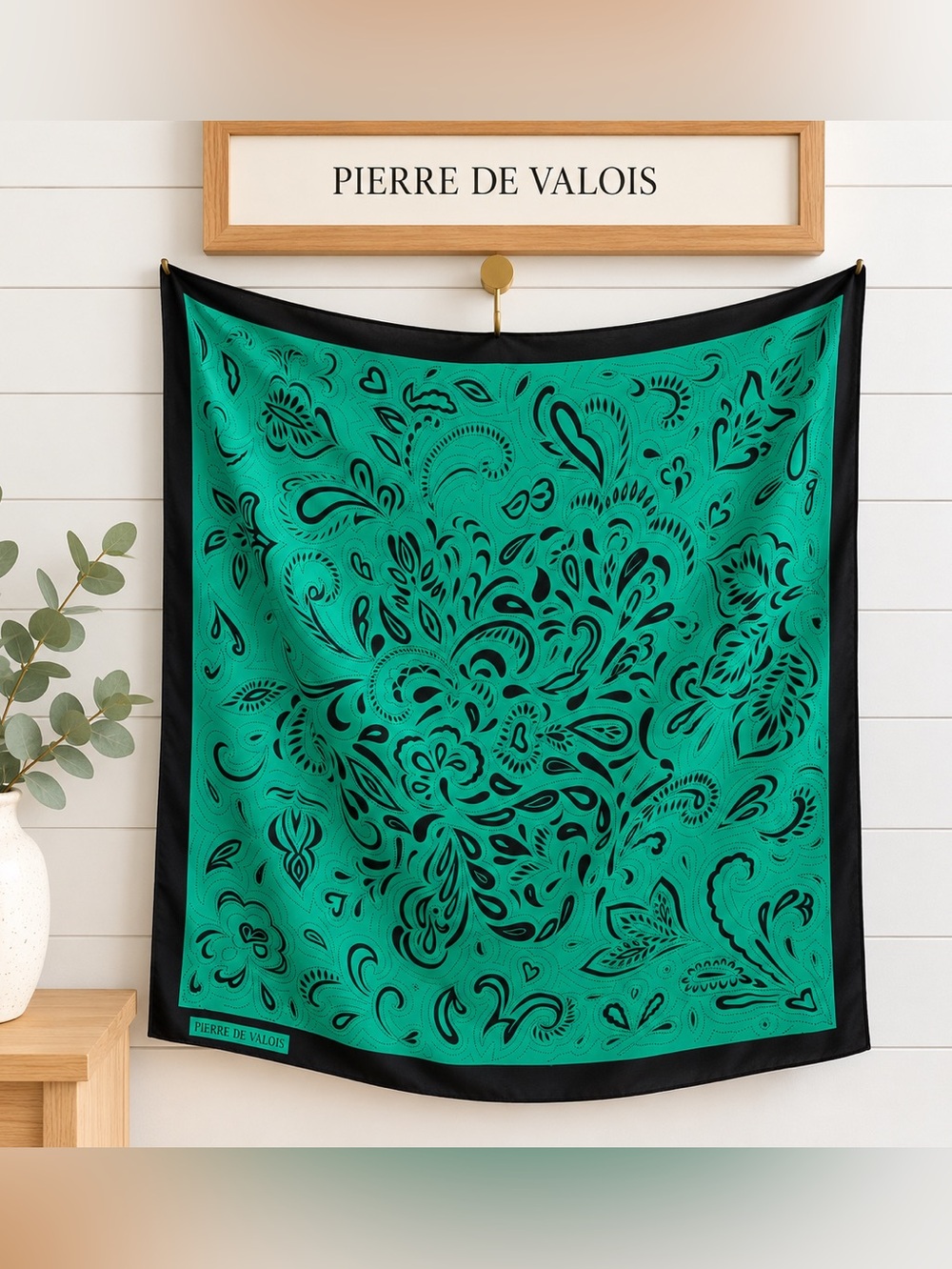 Pierre de Valois Vintage Large Scarf – Paisley – Green & Black